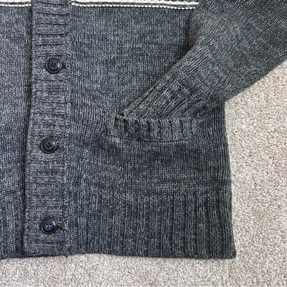 AMERICAN EAGLE Cardigan Sweater Gray White Sherpa Cotton Wool Blend Size L Ski - Picture 2 of 8